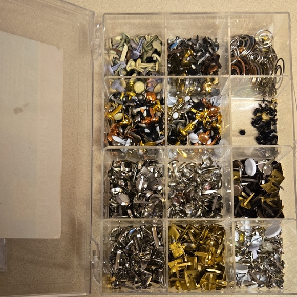 Source Unknown Other - Assorted Metal Fasteners in Organizer Box For Crafts Scrapbooking